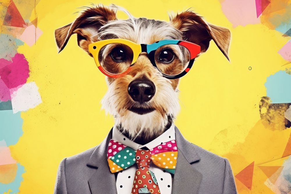 Collage Retro dreamy of dog business sunglasses portrait mammal.