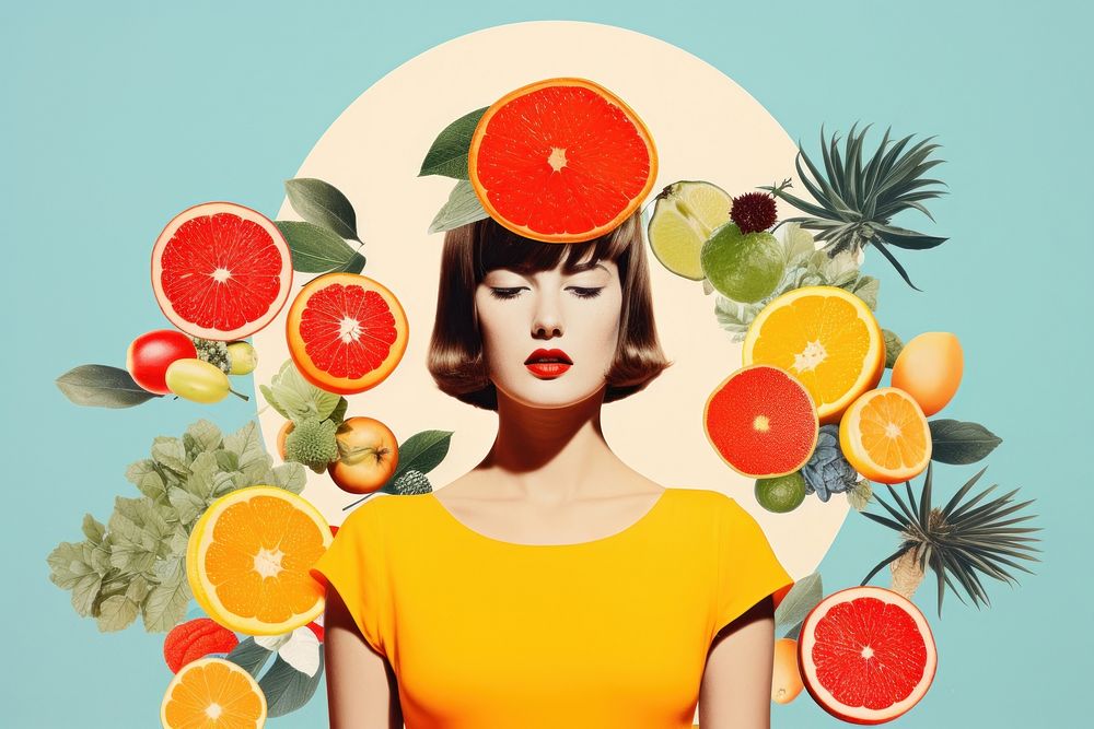 Collage Retro dreamy of fruit grapefruit portrait plant.