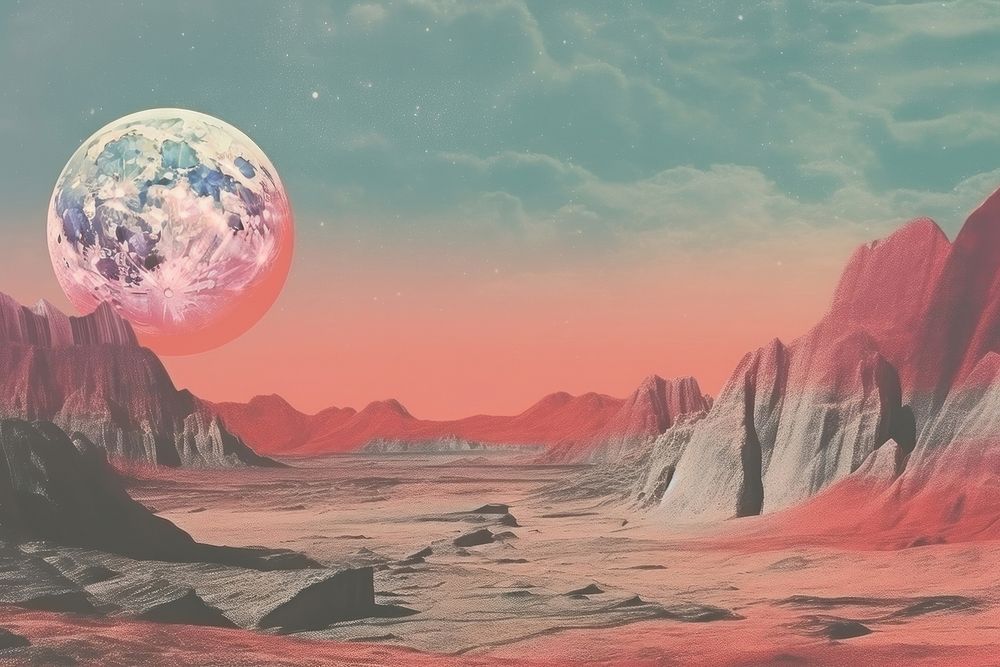 Collage Retro dreamy of mars landscape astronomy outdoors nature.