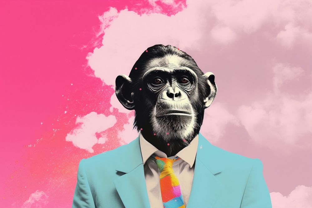Collage Retro dreamy of monkey business ape wildlife animal.