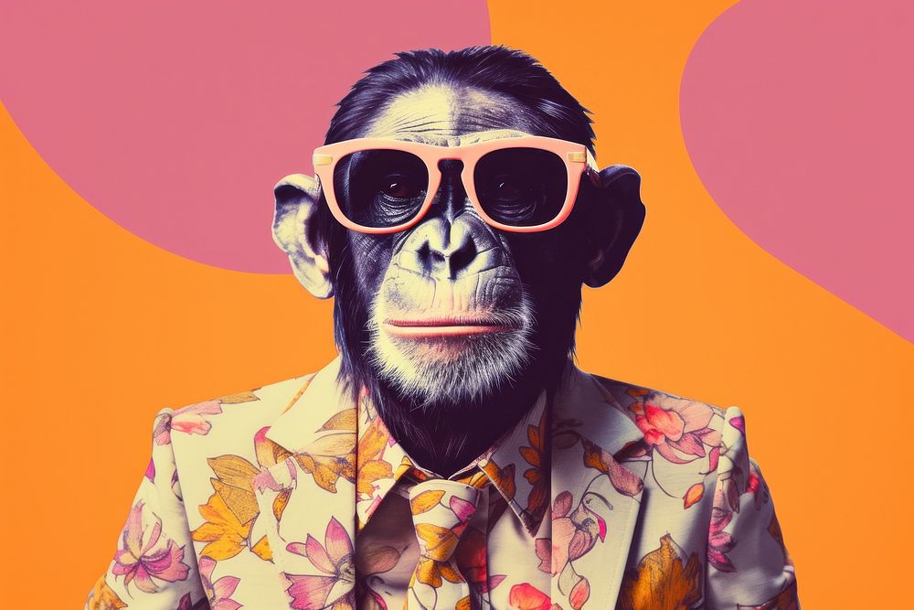 Collage Retro dreamy of monkey business ape sunglasses portrait.
