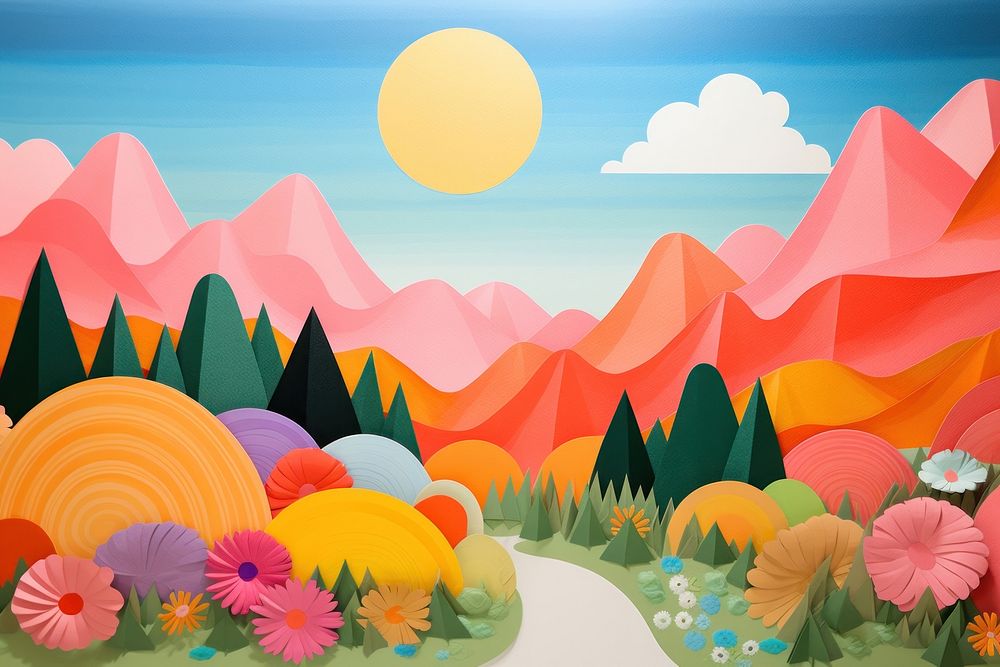 Collage Retro dreamy of summer landscapes art outdoors painting.
