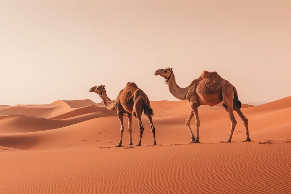 Camels on desert outdoors animal mammal.