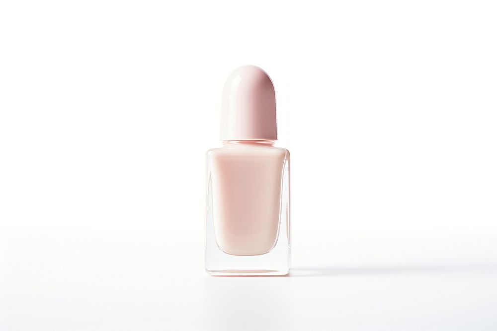Nail polish bottle cosmetics lipstick white background.