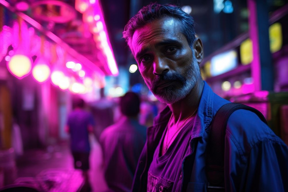 Indian man night photography nightlife.