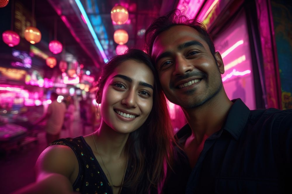 Indian couple photography nightlife nightclub.