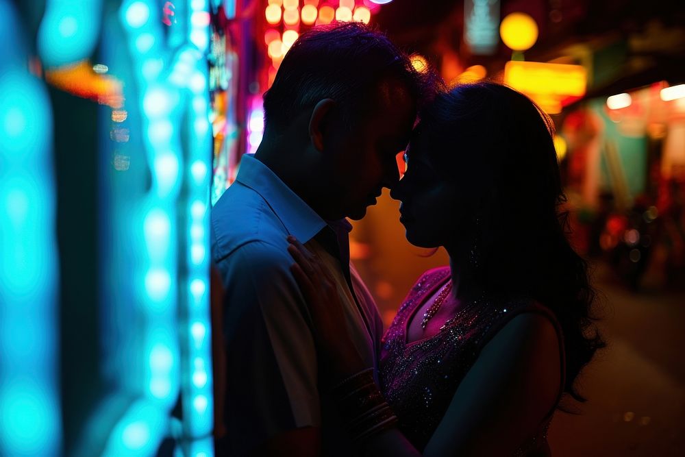 Indian couple photography nightlife portrait.