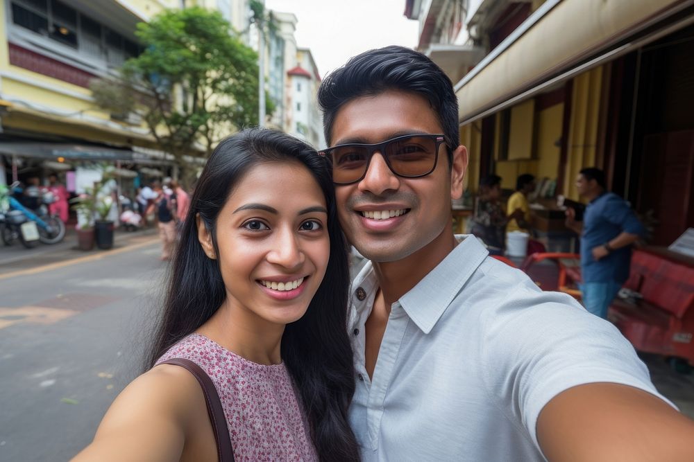 Indian couple selfie photography sunglasses.