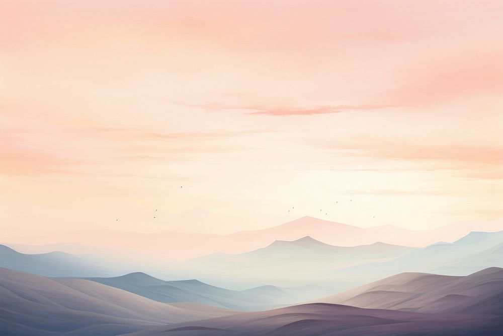 Pastel sunset over rolling hills landscape outdoors horizon.