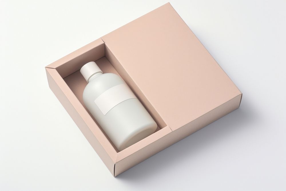 Perfume gift set box cardboard bottle white background.
