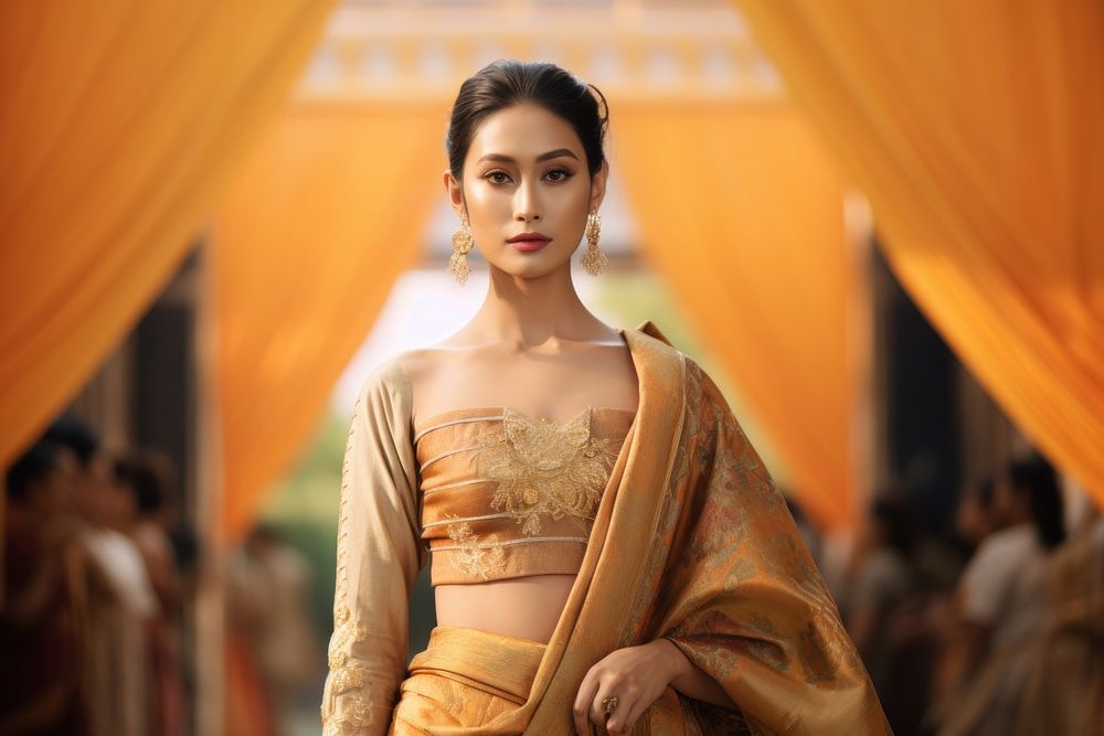 Thai oversize female model fashion clothing gown.