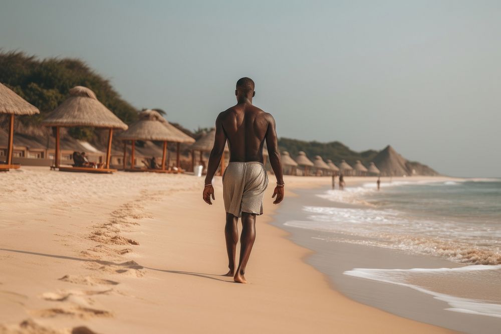 African black men walking vacation summer.