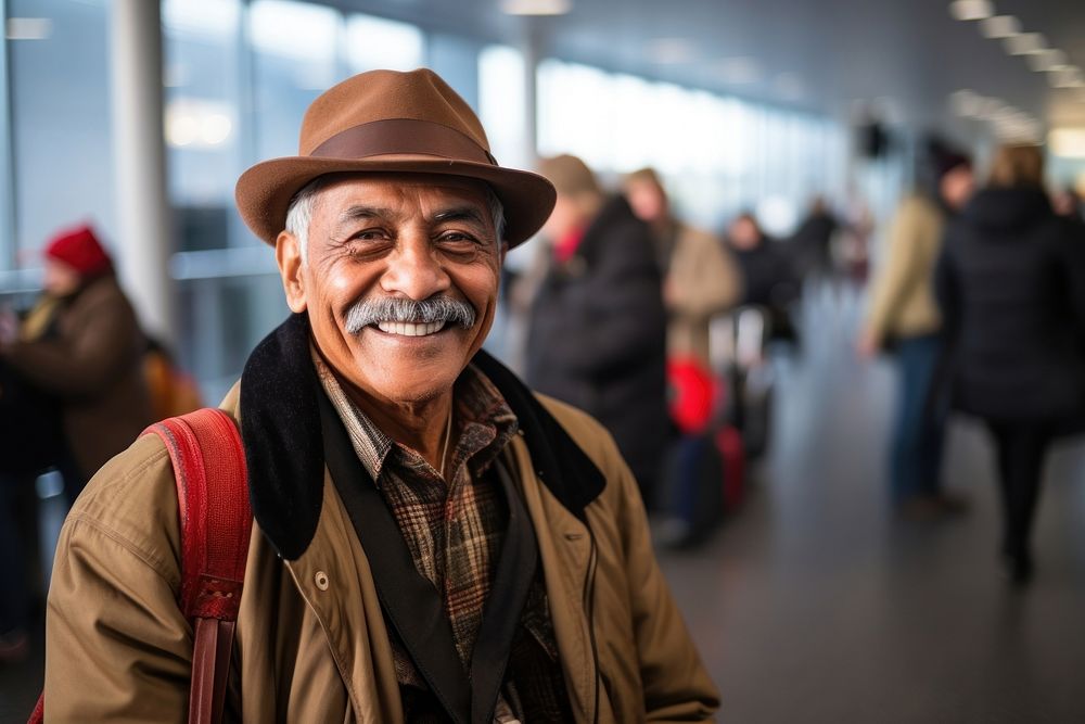 Elderly South Asian man portrait cheerful smiling.