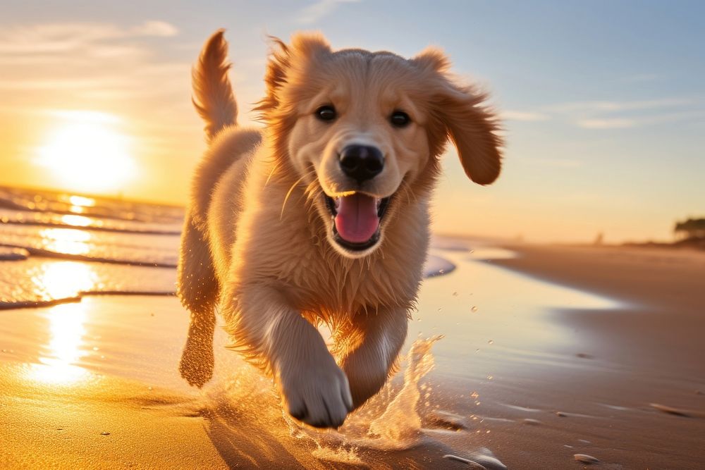 Golden Retriever puppy retriever outdoors running.