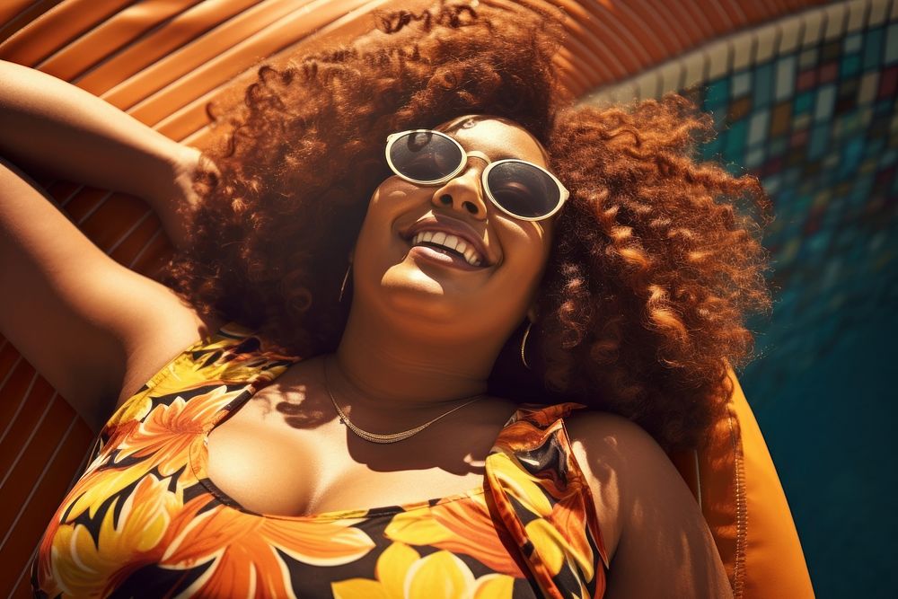 Happy fat black women sunglasses portrait summer.