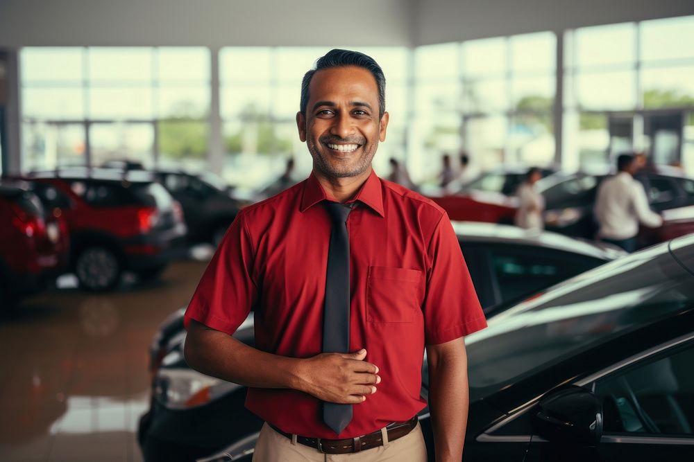 Happy Sri Lankan car dealer showroom vehicle adult.