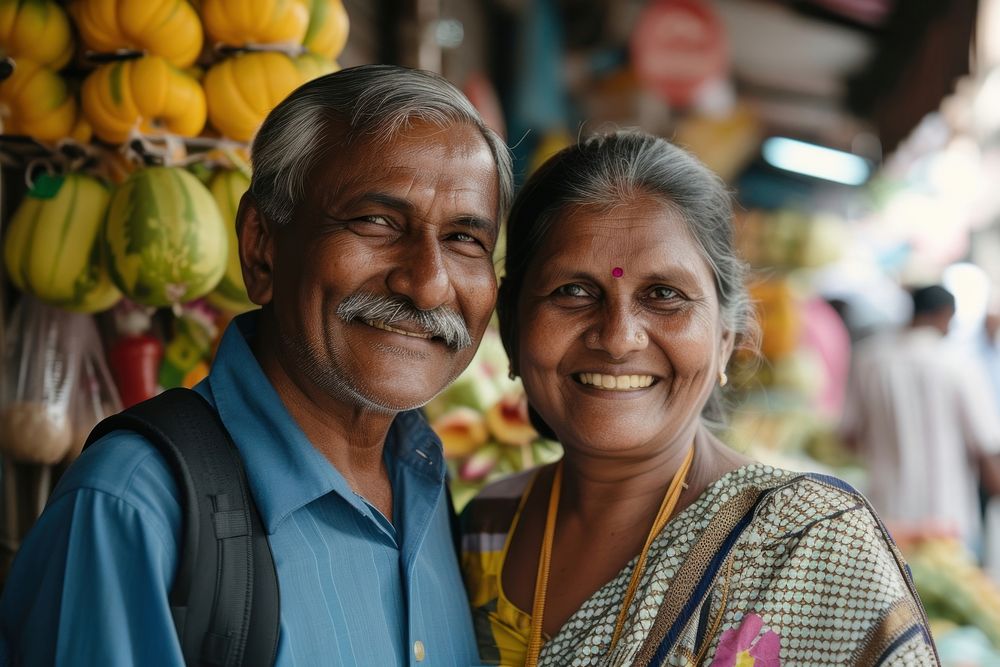 Indian couple photography portrait smiling.