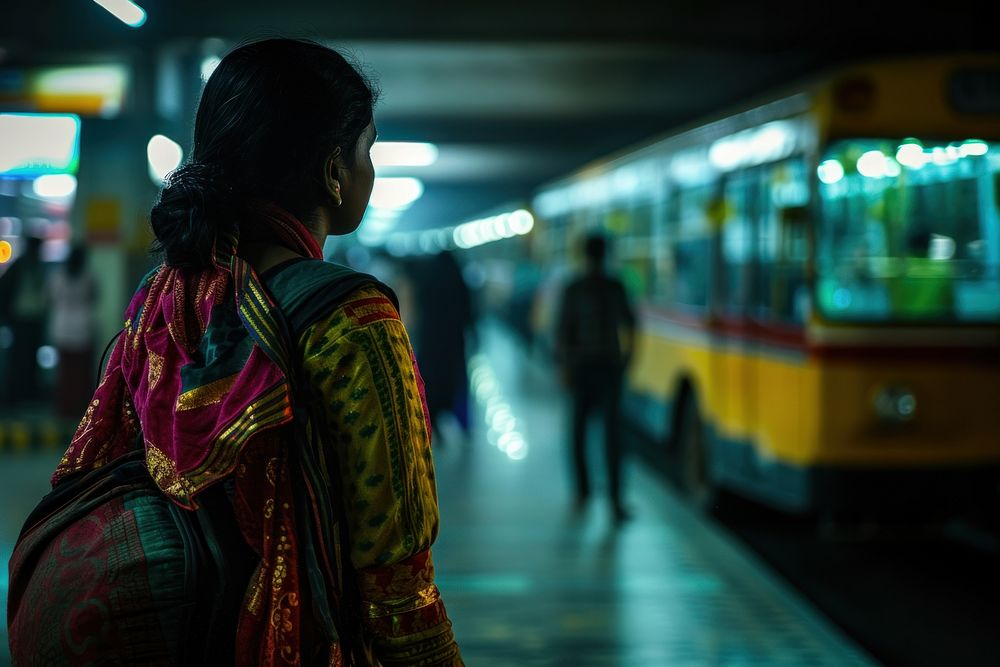 Indian women backpacker travel adult train.