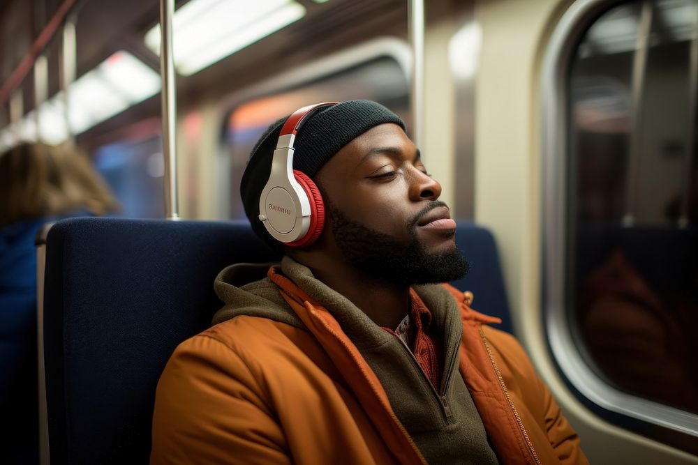 Man wearing headphone headphones headset train.