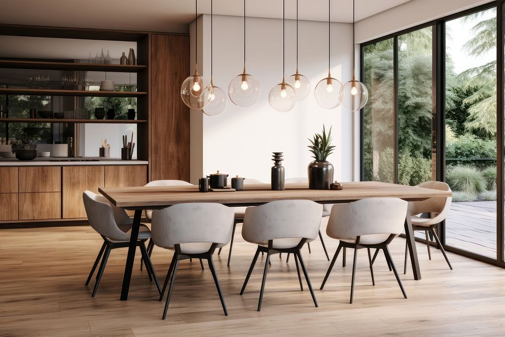 Modern dining room architecture furniture building.
