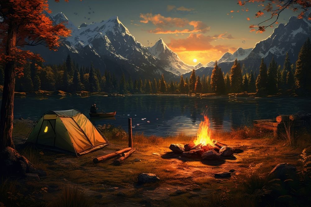 Outdoor adventure outdoors bonfire camping.