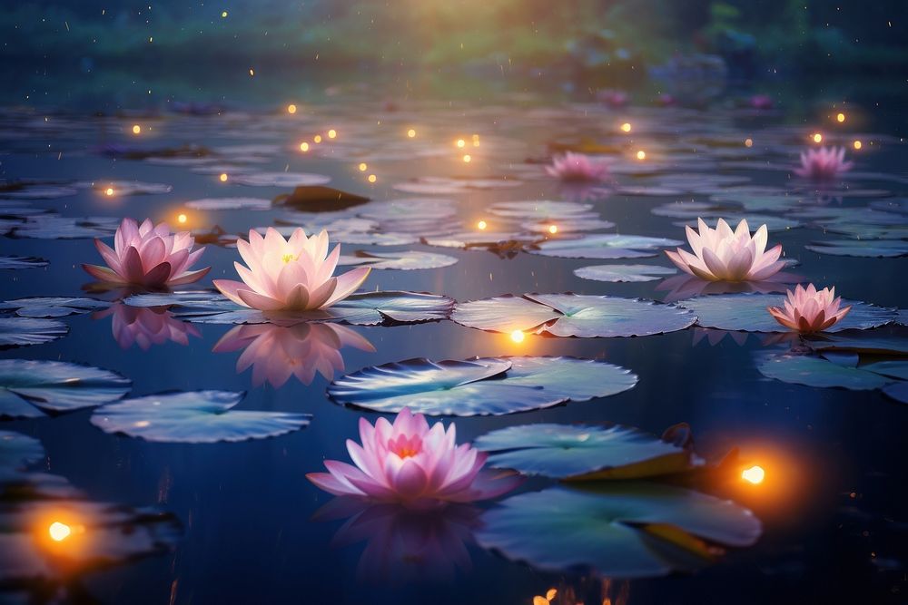 Lake with water lilies outdoors floating nature.
