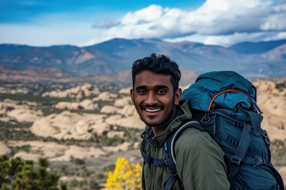 Sri lankan man backpack backpacking smiling.