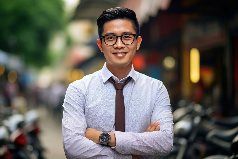 Vietnamese portrait glasses shirt.