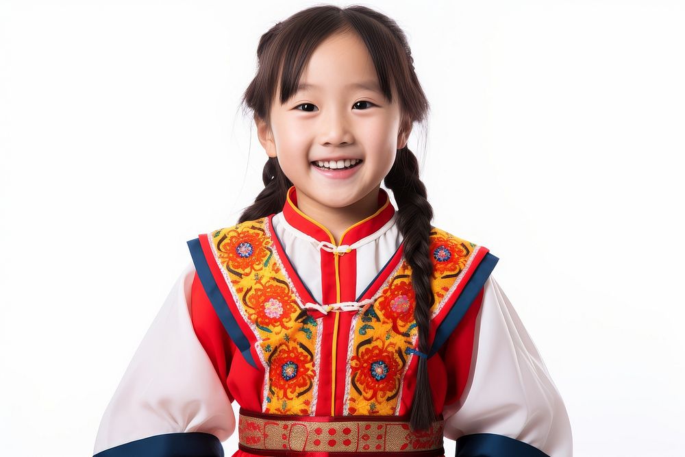 Little Mongolia girl cashier player Costume costume smile happy.