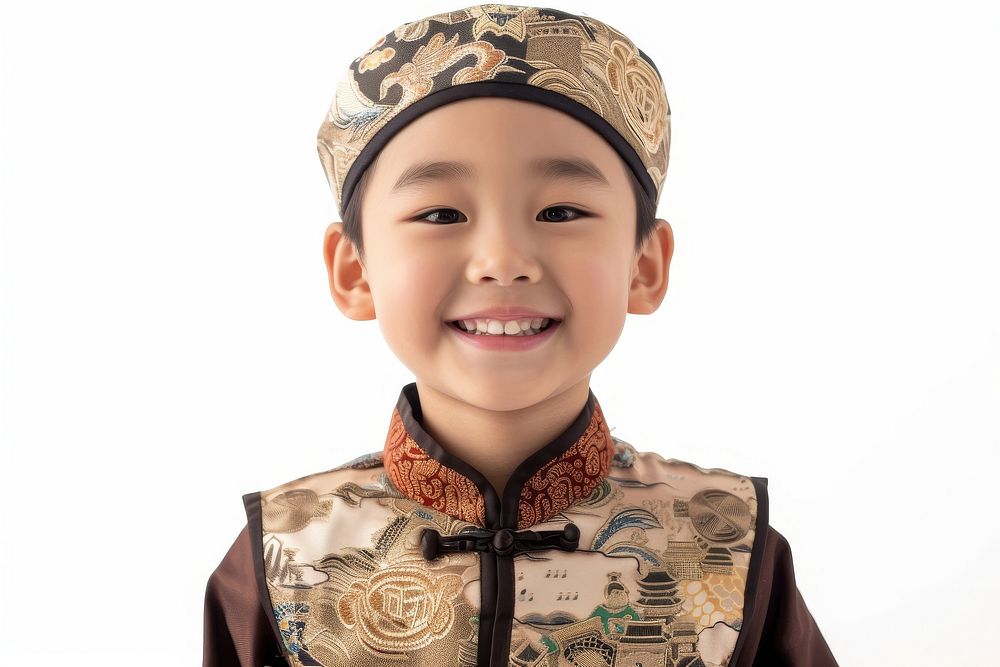 Little China boy cashier player Costume portrait child smile.