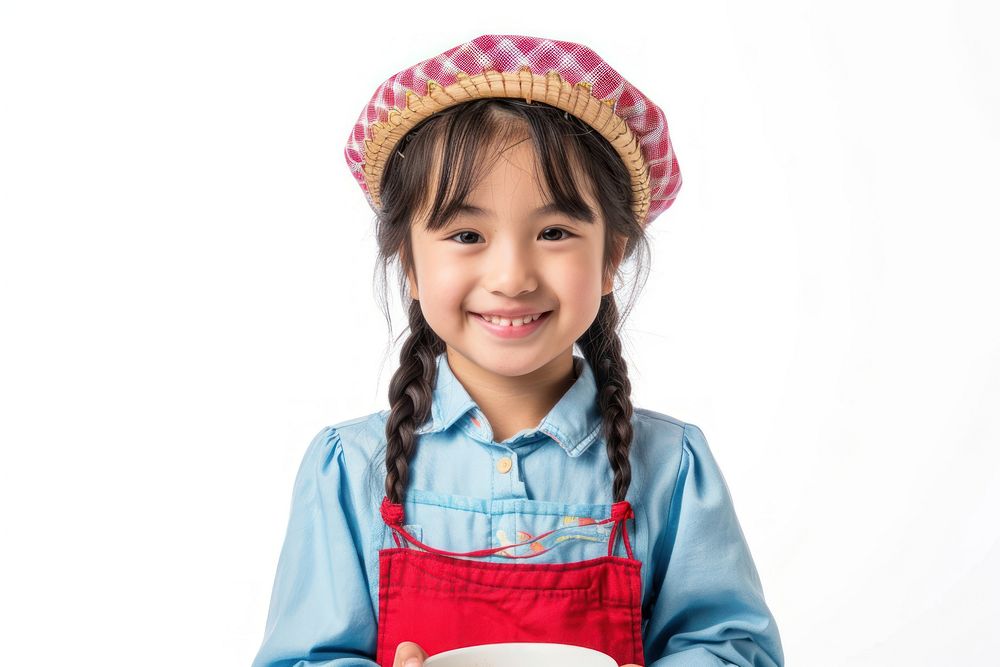 Little China girl barista Costume costume child smile.