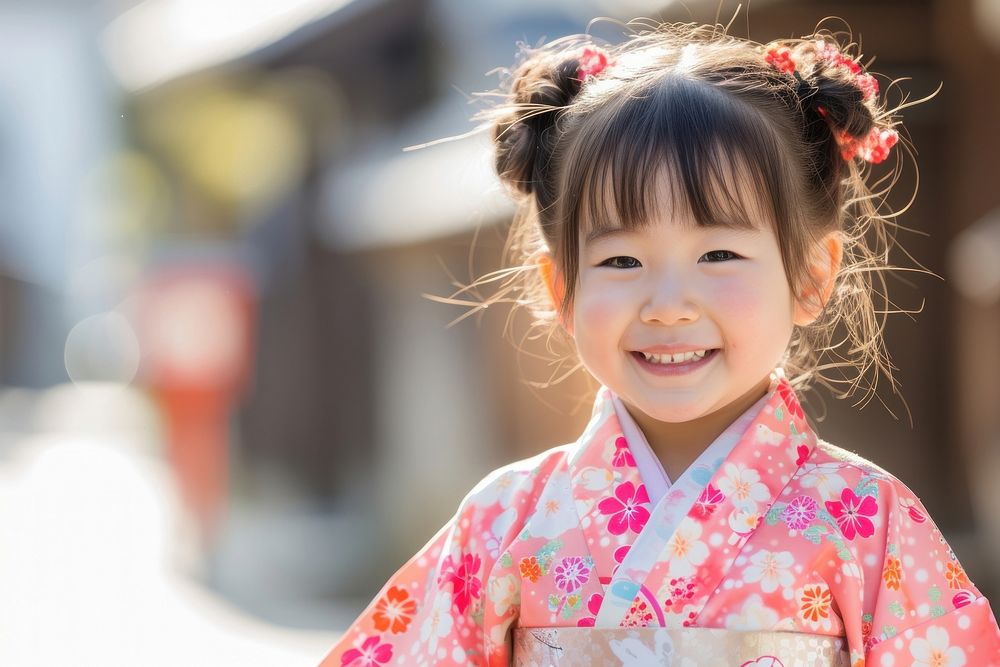 Little Japan girl fashion kimono child.