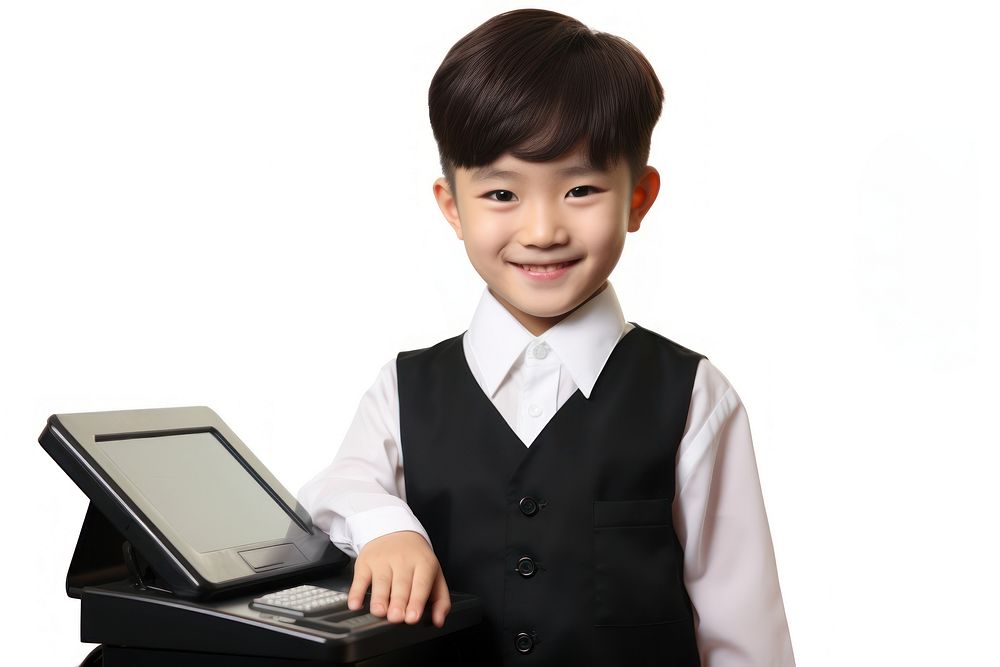 Little Korea boy cashier player Costume child happy technology.