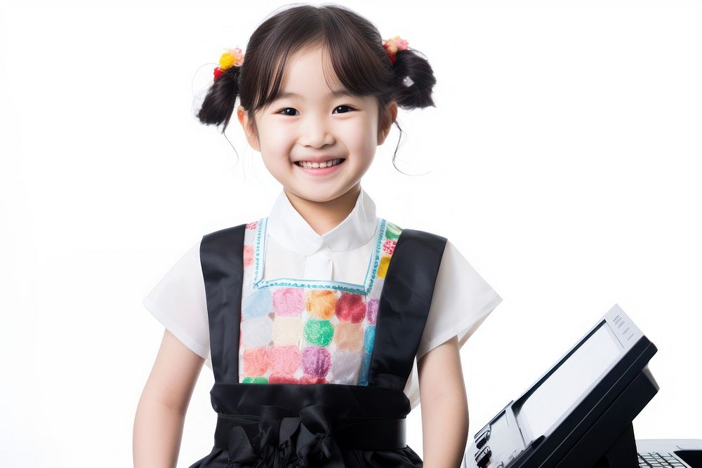 Little Korea girl cashier player Costume costume child smile.