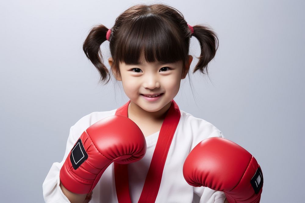 Little Korea girl boxer Costume portrait costume child.