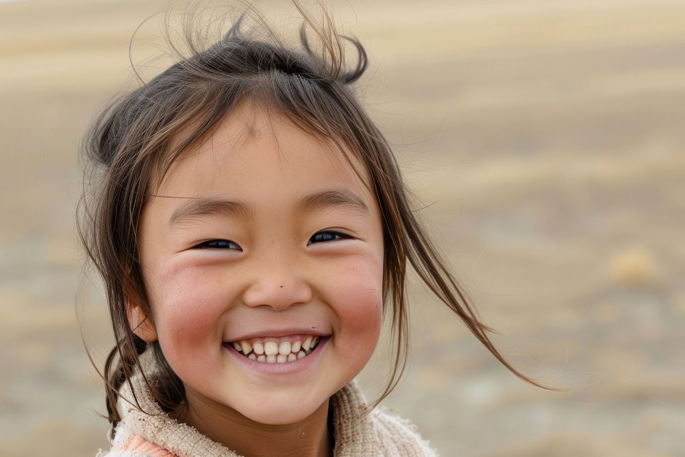 Mongolia girl child smile happy.