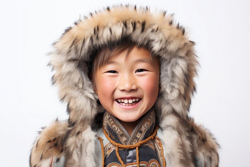 Mongolia kid barber Costume portrait costume smile.