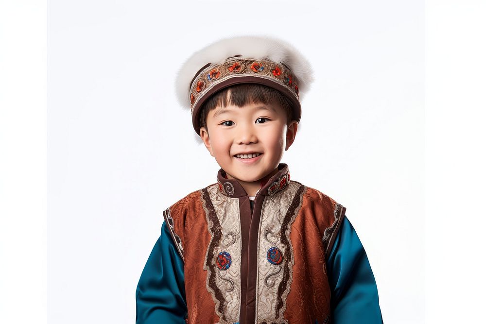 Mongolia kid cashier Costume portrait costume smile.