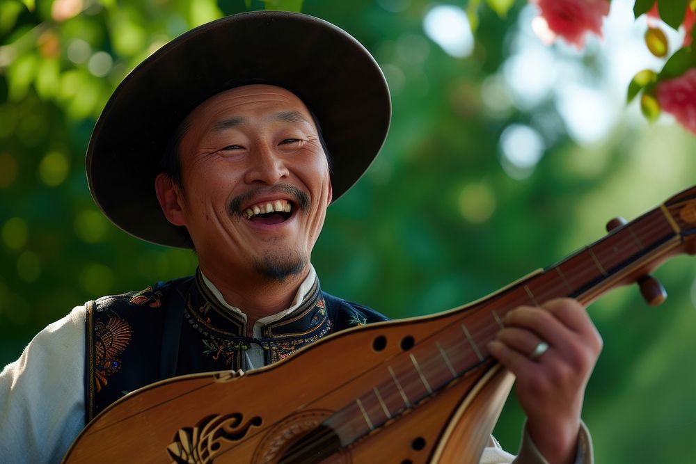 Mongolia musician guitar adult happy.