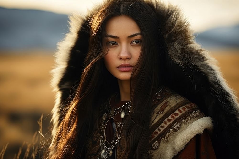 Mongolian woman photography portrait nature.