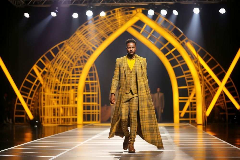 An african man model on fashion runway architecture performance performer.