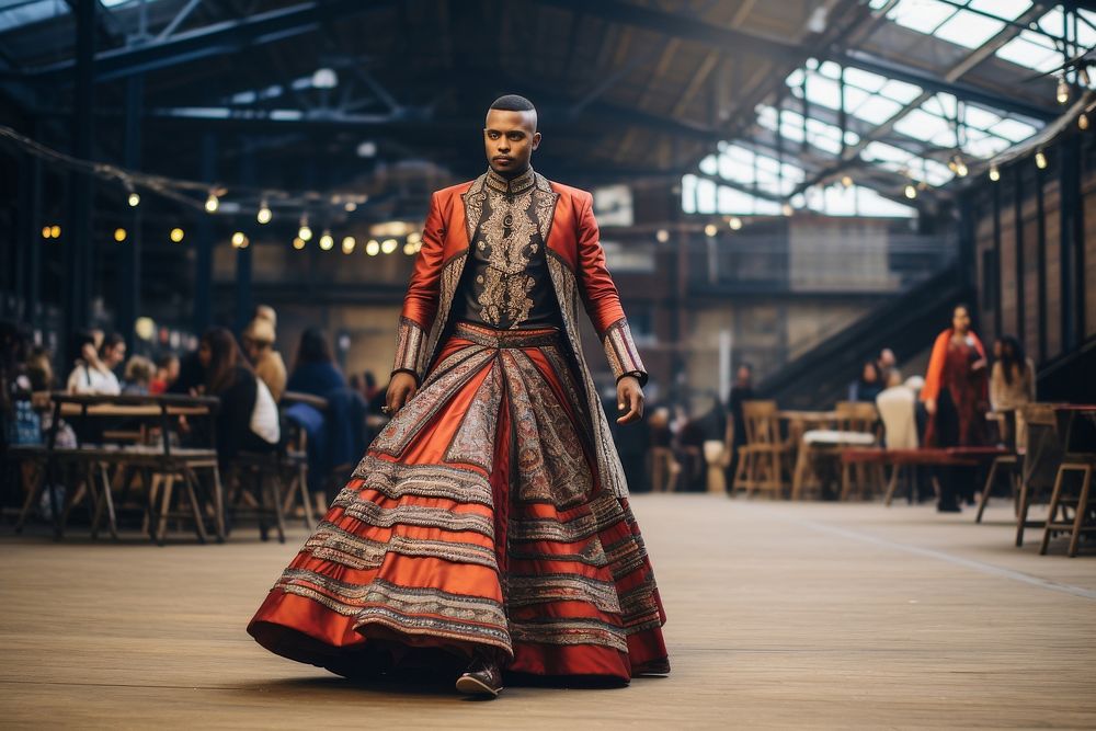 An african man model on fashion runway adult architecture celebration.