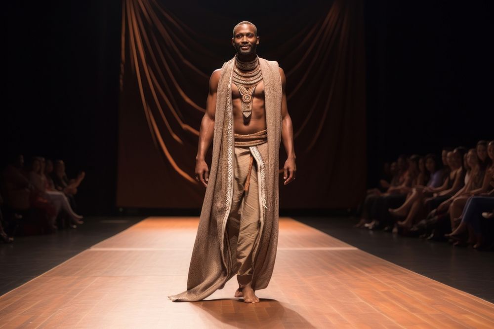 An african man model on fashion runway adult entertainment architecture.