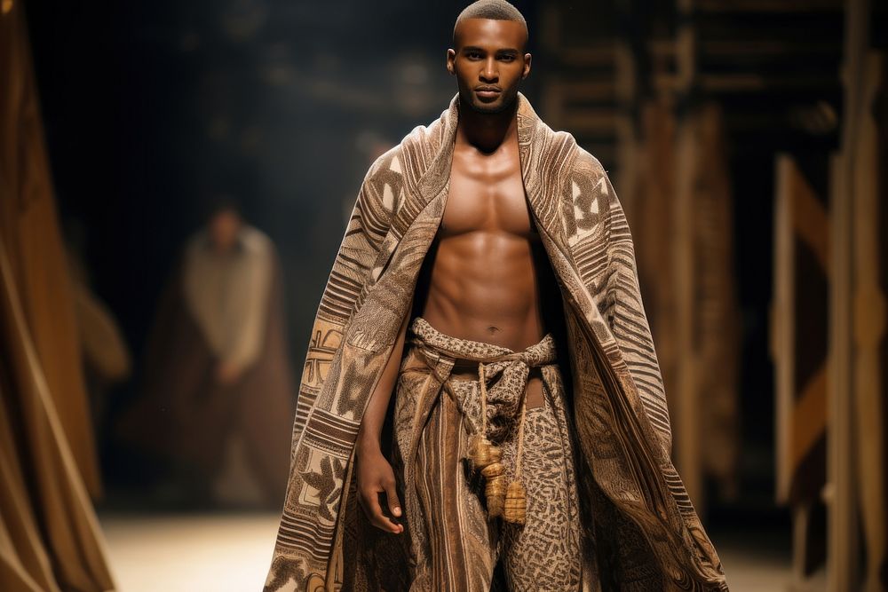 An african man model on fashion runway adult bodybuilding bodybuilder.