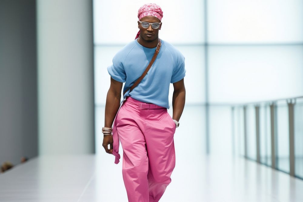 An african man model on fashion runway adult architecture exercising.