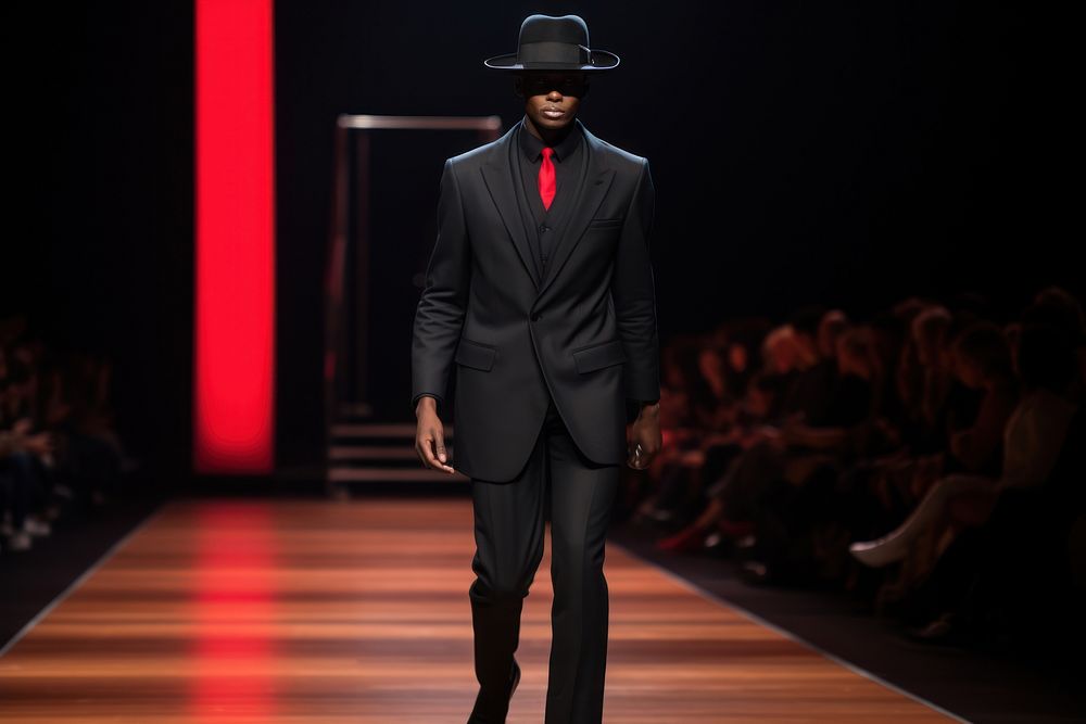 An african man model on fashion runway adult performance performer.