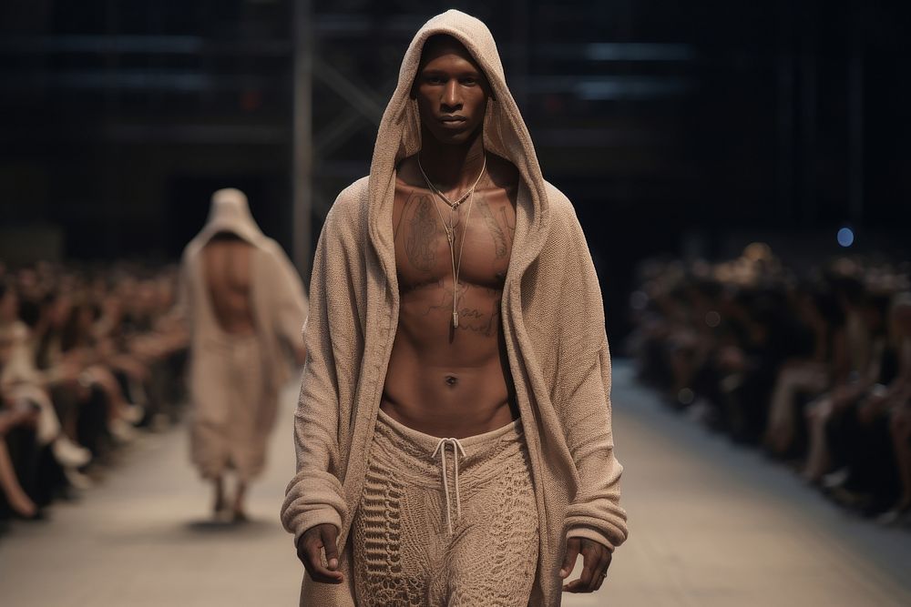 An african man model on fashion runway adult bodybuilding architecture.