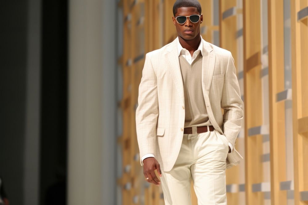 An african man model on fashion runway sunglasses blazer adult.