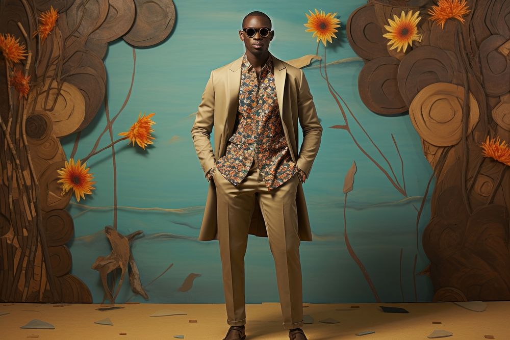 An african man model on fashion runway standing adult sunglasses.