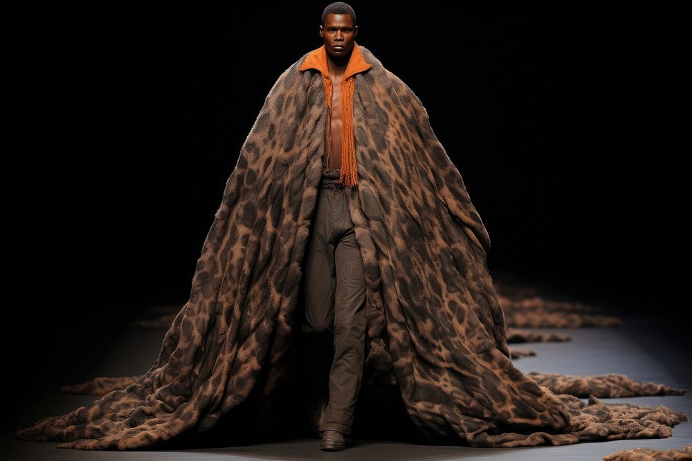An african man model on fashion runway darkness elegance portrait.